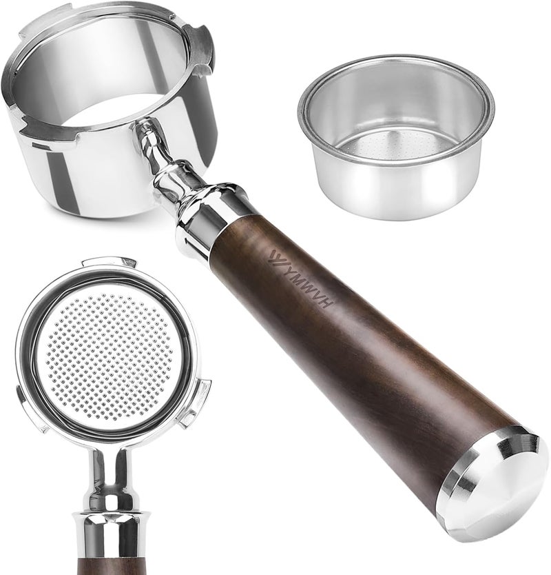 YMWVH 51mm Bottomless Portafilter 3 Ears, Professional Espresso Portafilter 51mm for De-longhi EC680, EC685 & EC885 Espresso Machine, Stainless Steel Basket and Walnut Handle - Image 1